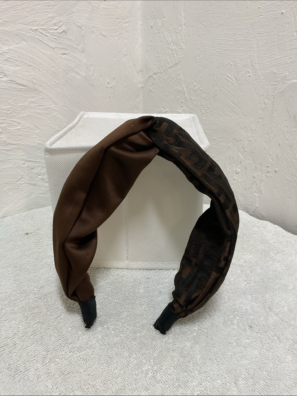 Two Tone Brown Monogram Top Knot Headband Geometric Print Hair Accessory